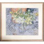 Claerwen Holland (b.1942), 'Yellow Roses', ink and pastel, signed, 54x64cm