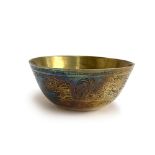 A large early 20th century Chinese brass singing bowl, Xuande mark to base, 19.5cmD