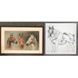 After Susan Crawford, 'Arkle, Red Rum and Desert Orchid', colour print, 35x63cm, together with one