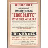 Local interest: a framed vintage R & Snell estate agents advertisement poster, 'Bridport..."