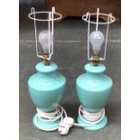 A pair of ceramic vase form table lamps, 29cmH to base of fitting