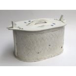 A white painted Norwegian tine box, with painted flowers, icy and ant decoration, 55cmW