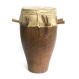 A tall African tribal drum, 53cmH