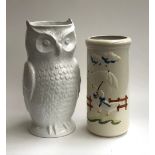 A ceramic stick stand in the form of an Owl, 47cmH; together with a Scheurich West German stick