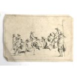 An 18th Century engraving depicting a study of seated and standing figures, 11x16cm