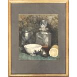 20th century watercolour, still life with ladle and lemon, 29x25cm