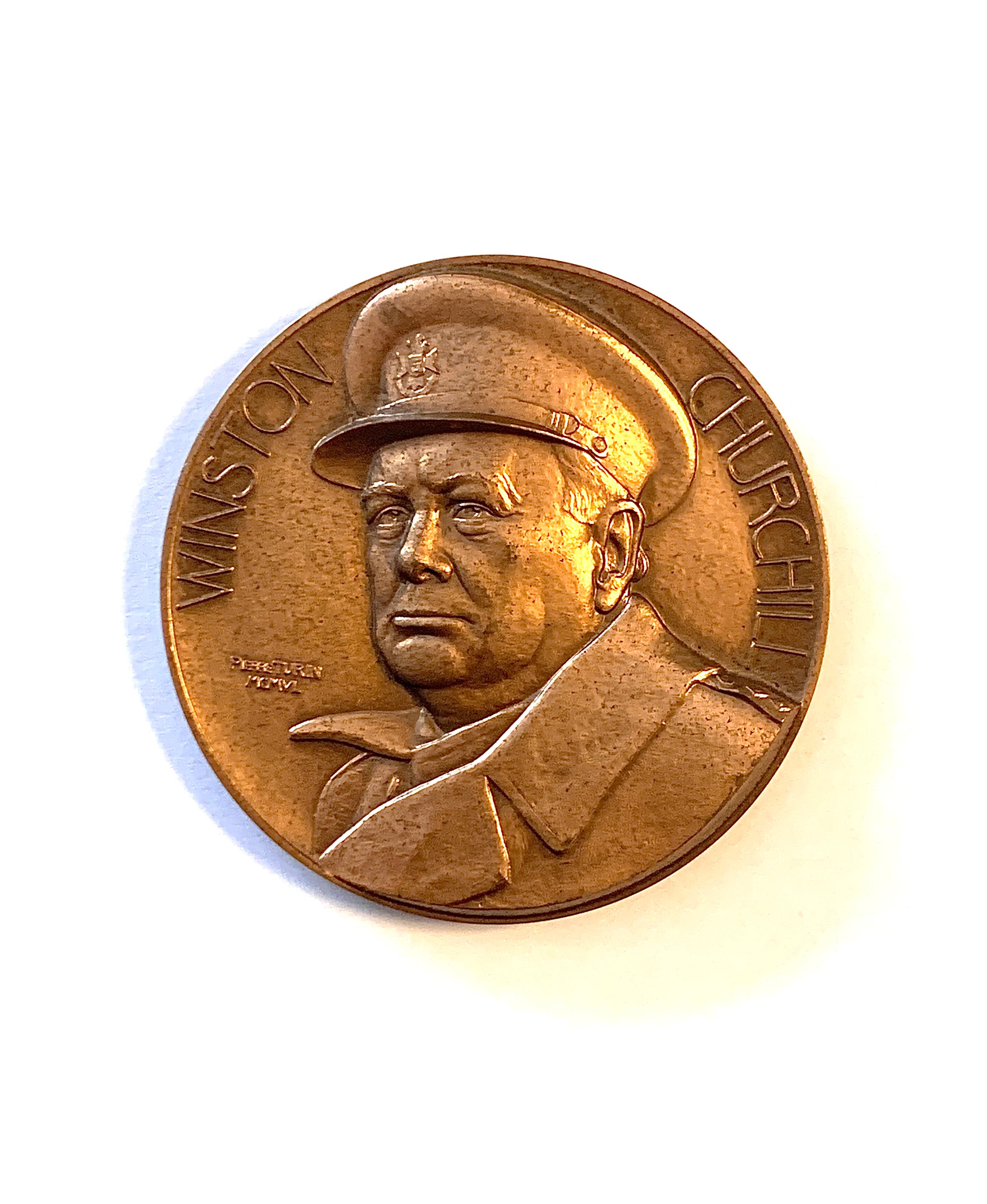 A bronze Winston Churchill medal struck by Pierre Turin in 1945, issued for the liberation of