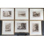 A set of six Sepia engravings by FL Lewis, various subjects, mostly landscape. Largest: 24cm x 32cm