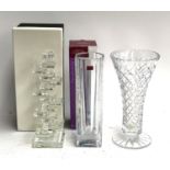 A Galway Living stacked crystal candlestick, 32cmH; together with a Crystal D'Arques vase etc
