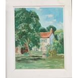 A 20th century oil on canvas of a country house and garden, 50.5x39.5cm