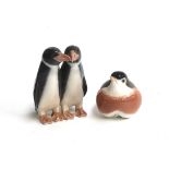 A Royal Copenhagen penguin figure, no. 1190, and Robin, no. 2266 (2)