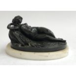 An Art Nouveau bronze of a reclining Bacchic nude, on marble plinth 21cmL