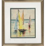 A 20th century study of sailing boats, watercolour on paper, 27x23cm