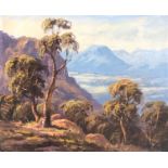 Robert Parsons (20th century Australian), 'Overlooking Hartley', oil on board, 46x56cm