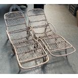 A pair of early 20th bamboo steamer lounger chairs, approx. 170cmL 58cmW