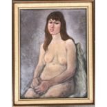 Christopher Row (British, 1922-2006), 20th century oil on board, female nude, 59.5x45cm