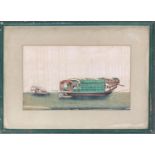 A 19th century/early 20th century Chinese gouache on parchment depicting boats on a lake, 17.5x29.