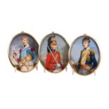 Michael Martlett RMS (1922-2008), three oval portrait miniatures, Trumpeter 2nd Carabiniers, Officer