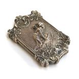 A finely chased silver vesta, depicting an winged fairy within a scrolling border, the reverse