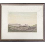 Philip Gregory Needell (1886-1974), Corfe Castle, woodblock print, signed, 25x35cm