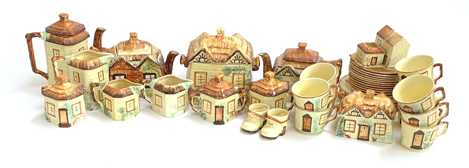 A Staffordshire Keele Street Pottery cottage ware tea service, approx. 42 pieces, comprising teapot,