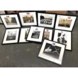 A box of ten framed black and white photographic prints, mostly from the London Metropolitan