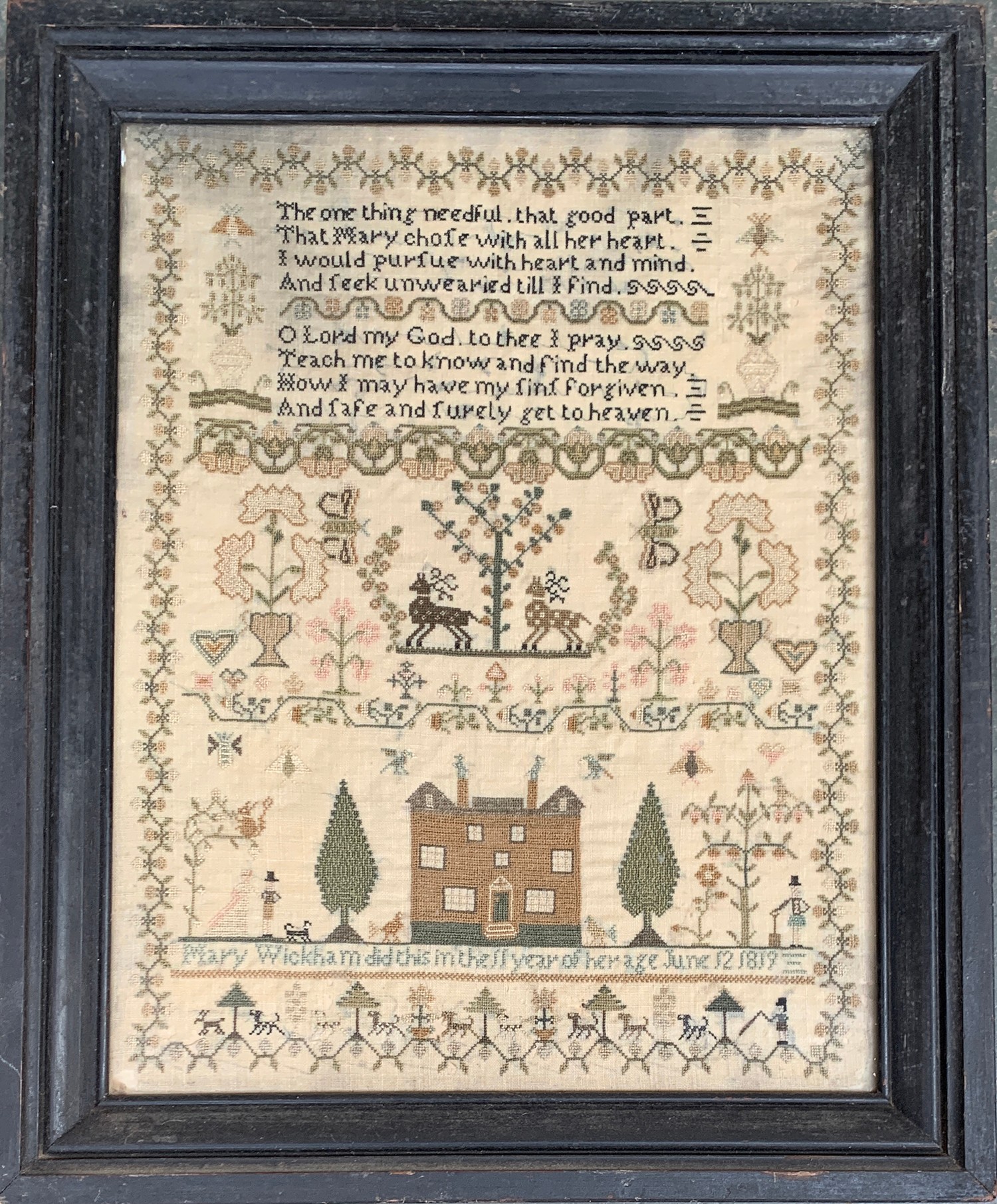 A George III needlework verse sampler by Mary Wickham, aged 11, dated 1819, the verse reading 'The - Bild 2 aus 9