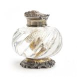 A fine 19th century French silver and Baccarat crystal inkwell, c.1880, the hinged lid and foot