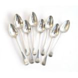 A mixed set of eight George III Old English teaspoons, London 1803-1817, 4.5ozt
