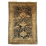 Persian silk Qum rug, animals among foliage, 211x141cm