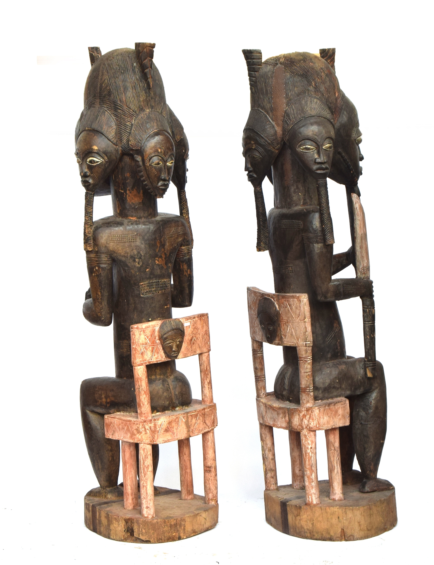 A pair of Senufo seated fertility figures, carved wood, Ivory Coast, 200cm high - Image 2 of 2