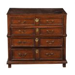 A Charles II oak chest of drawers, c.1670, with an arrangement of four long drawers, 89cm wide, 54cm