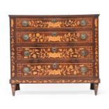 A 19th century Dutch mahogany and marquetry chest of drawers, the top inlaid with a central urn of