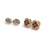 A pair of 9ct white gold, diamond and pink topaz stud earrings, 0.9cm long, 2.1g; together with a