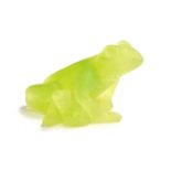 A Daum pate de verre green glass frog figurine, signed to base, 4cm high