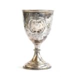 A Victorian trophy cup by George Angell & Co, London 1862, chased with riflemen and a floral