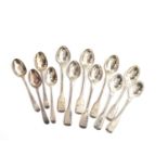 A set of four George III teaspoons by Richard Evans, London 1783; together with five fiddle