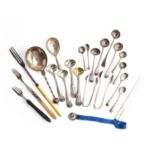 A mixed lot of silver flatware, to include a set of four generous George III salt spoons; two