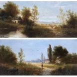 G. Salvi, a pair of oils depicting landscape with figures, oil on board, each signed, 14.5x30cm