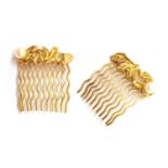 A pair of Margaret Turner 18ct gold and pearl hair slides of naturalistic form, each set with a