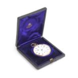 An 18ct gold open face top wind pocket watch, by J.W. Benson, the signed white enamel dial with