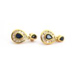 A pair of 18ct gold, sapphire and diamond earrings of teardrop form, 1.7cm long, gross weight 3.4g