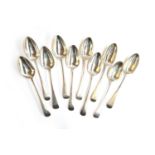 Ten George III Old English pattern table spoons, six by William Bateman I (1815 and 1824), the
