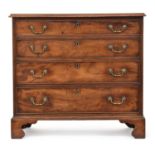 A George III mahogany chest of drawers, the moulded top over four graduating cockbeaded drawers,