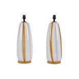 A pair of striped opaque and amber glass table lamps, 46cm to top of fitting
