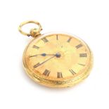 An early 20th century engine turned 18ct gold keywind open face pocket watch, the dial with Roman