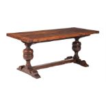 An oak and elm refectory table, incorporating 18th century and later elements, 75cm high, 175cm