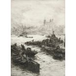 William Lionel Wyllie (British, 1851-1931), The Tower of London from the Thames, drypoint etching,