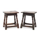 Two 17th century and later oak joint stools, each approx. 46.5cm wide, 31cm deep, 52cm high