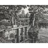 Howard Phipps RWA, SWE (b. 1954), 'Salisbury Water Meadows', wood block print, signed in pencil